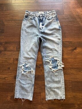 We The Free Light Acid Wash Distressed Straight Leg Jeans